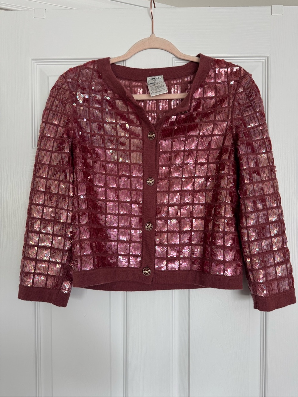 Chanel Spring 2008 Mauve Sequin Grid Cardigan